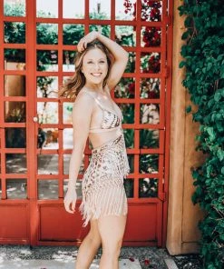 EastNWest Label Fringe Sparkle Bra Beige