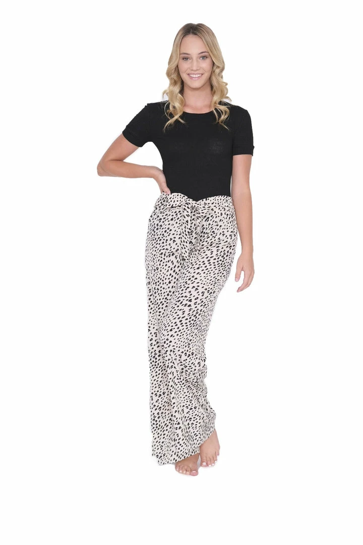 Tyche White Leopard Print Tie Pants Bottoms 8 Tyche White Leopard Print Tie Pants Bottoms