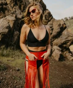 Alexa Stone Accessories Leather Belt With Fringe Red