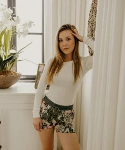 Samantha Eng Long Sleeve Ribbed Top Ivory Basics