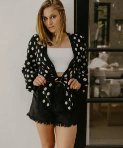 Le Rumi Tops Polka Dot Tie Sweater