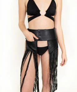 Alexa Stone Leather Belt With Fringe Black Accessories 16 Alexa Stone Leather Belt With Fringe Black Accessories