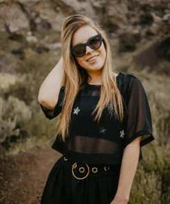 EastNWest Label Tops Star Mesh T-Shirt Black