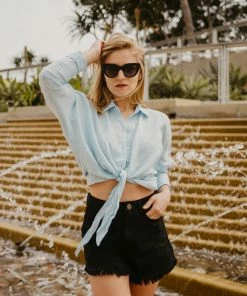 Line N Dot Baby Blue Tie Top