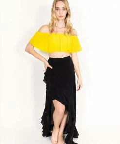Shahida Parides Tops Ruffle Crop Top Yellow