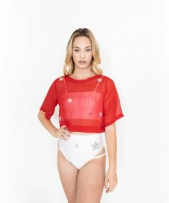 EastNWest Label Tops Star Mesh T-Shirt Red