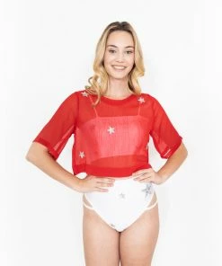 EastNWest Label Tops Star Mesh T-Shirt Red