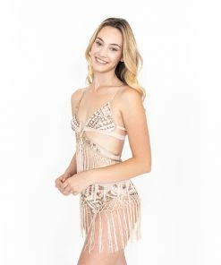 EastNWest Label Fringe Sparkle Bra Beige