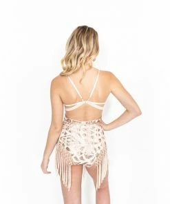 EastNWest Label Fringe Sparkle Bra Beige