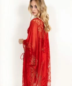 Epuu Lace Fringe Kimono Red 14 Epuu Lace Fringe Kimono Red