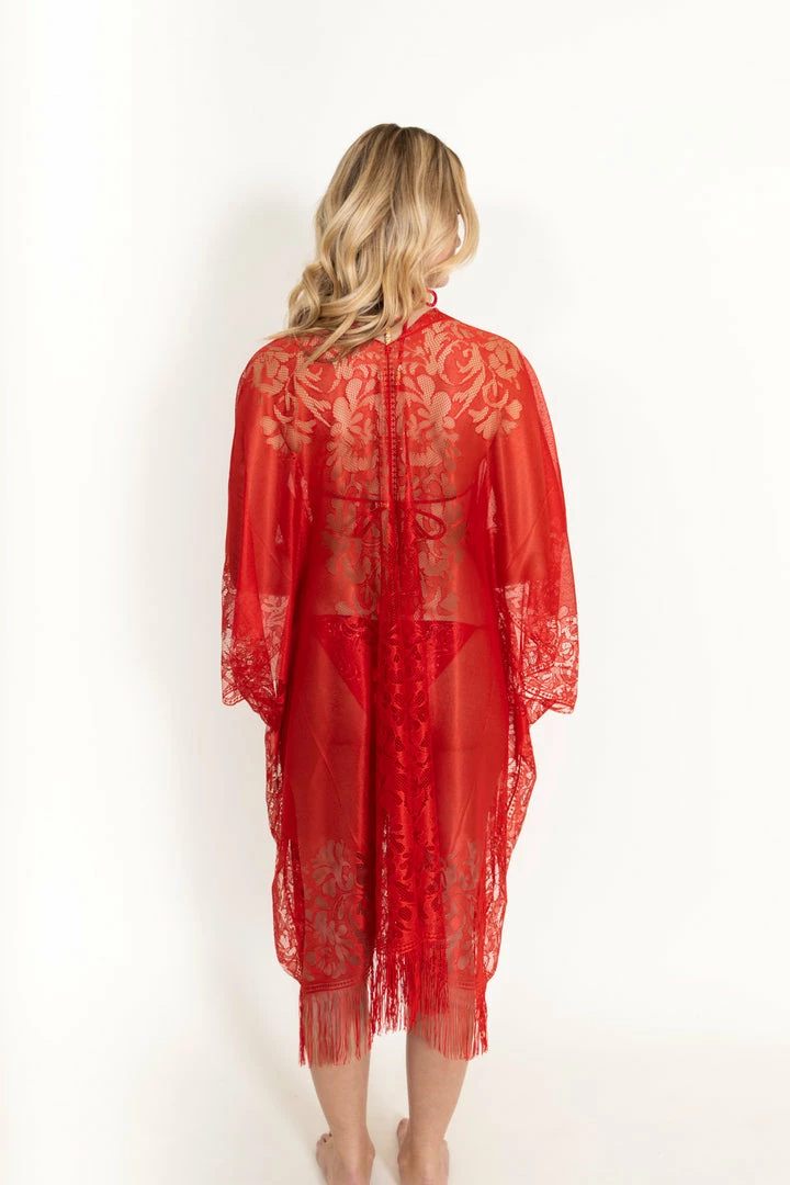 Epuu Lace Fringe Kimono Red 8 Epuu Lace Fringe Kimono Red