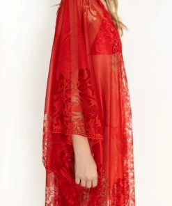 Epuu Lace Fringe Kimono Red 16 Epuu Lace Fringe Kimono Red
