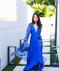 Shahida Parides Blue Ikat Print Maxi Robe Swim