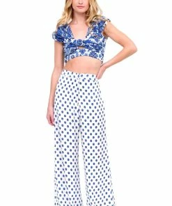 Azulu High Waisted Blue Polka Dot Pants