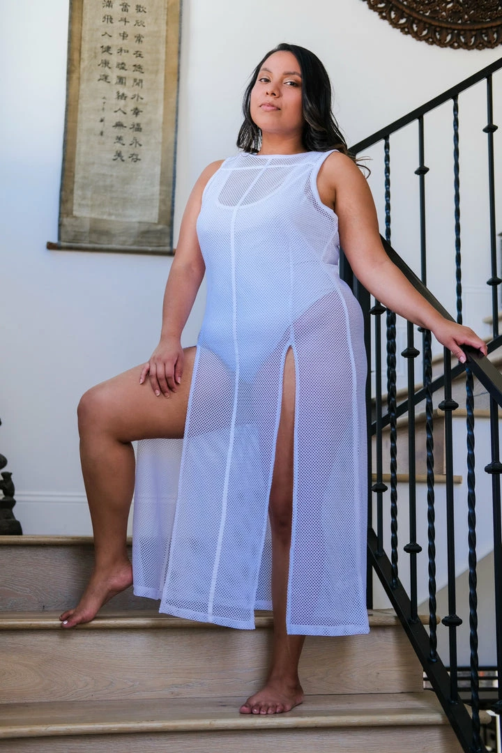 Blanc Noir Dresses White Mesh Tunic With Double Split 4 Blanc Noir Dresses White Mesh Tunic With Double Split