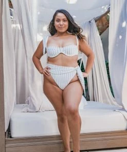 Same Swim Cream Pinstripe Bikini Bottom