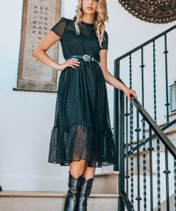 Q2 Black Polka Dot Smocked Dress Dresses