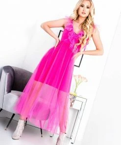 Pho Hot Pink Ruffled Tulle Dress