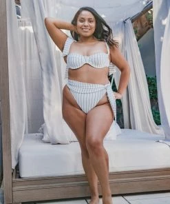 Same Swim Cream Pinstripe Bikini Top