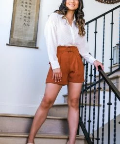 Dress Forum High-Waist Pleated Shorts Rust Basics