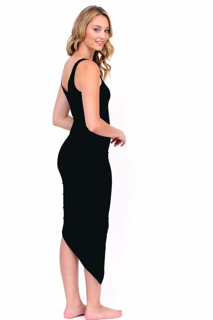 Samantha Eng Basics Black Asymmetrical Ruched Dress 9 Samantha Eng Basics Black Asymmetrical Ruched Dress