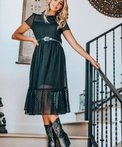 Q2 Black Polka Dot Smocked Dress Dresses