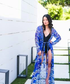 Shahida Parides Blue Ikat Print Maxi Robe Swim