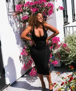 Samantha Eng Black Ribbed Racerback Dress