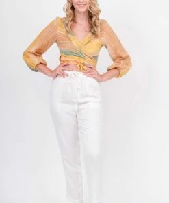 Q2 Linen Cream Pants With Pockets