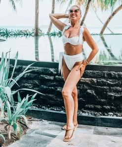 Same Swim Cream Pinstripe Bikini Top