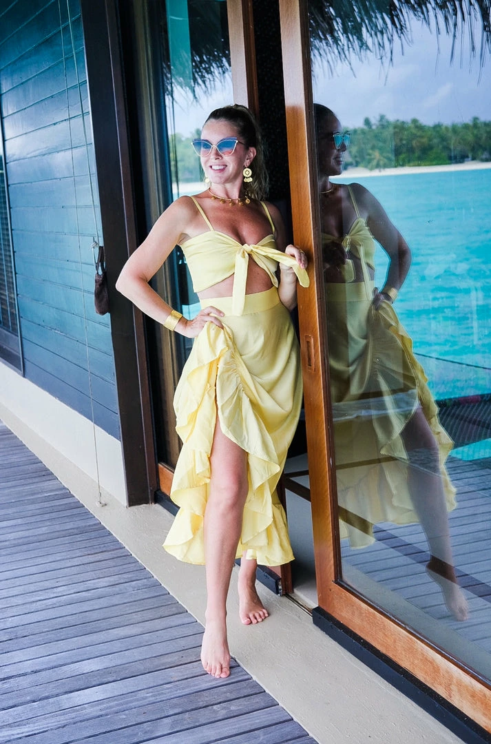 EastNWest Label Bottoms Daffodil Yellow Ruffle Maxi Skirt 5 EastNWest Label Bottoms Daffodil Yellow Ruffle Maxi Skirt