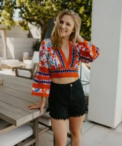 Rinku Floral Linen Top Tops