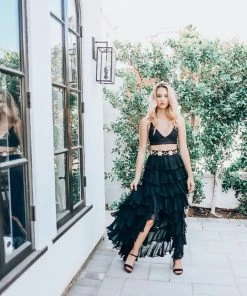 Shahida Parides Black High Waist Tiered Ruffle Skirt