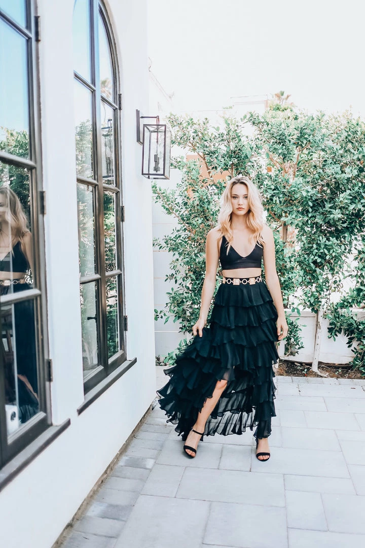 Shahida Parides Black High Waist Tiered Ruffle Skirt 4 Shahida Parides Black High Waist Tiered Ruffle Skirt