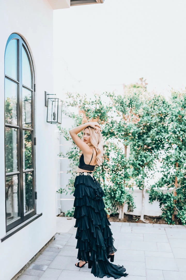 Shahida Parides Black High Waist Tiered Ruffle Skirt 6 Shahida Parides Black High Waist Tiered Ruffle Skirt