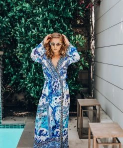 Shahida Parides Swim Blue/White Maxi Robe Duster