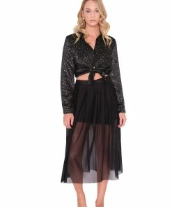 Samantha Eng Bottoms Sheer Black Midi Skirt