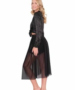 Samantha Eng Bottoms Sheer Black Midi Skirt