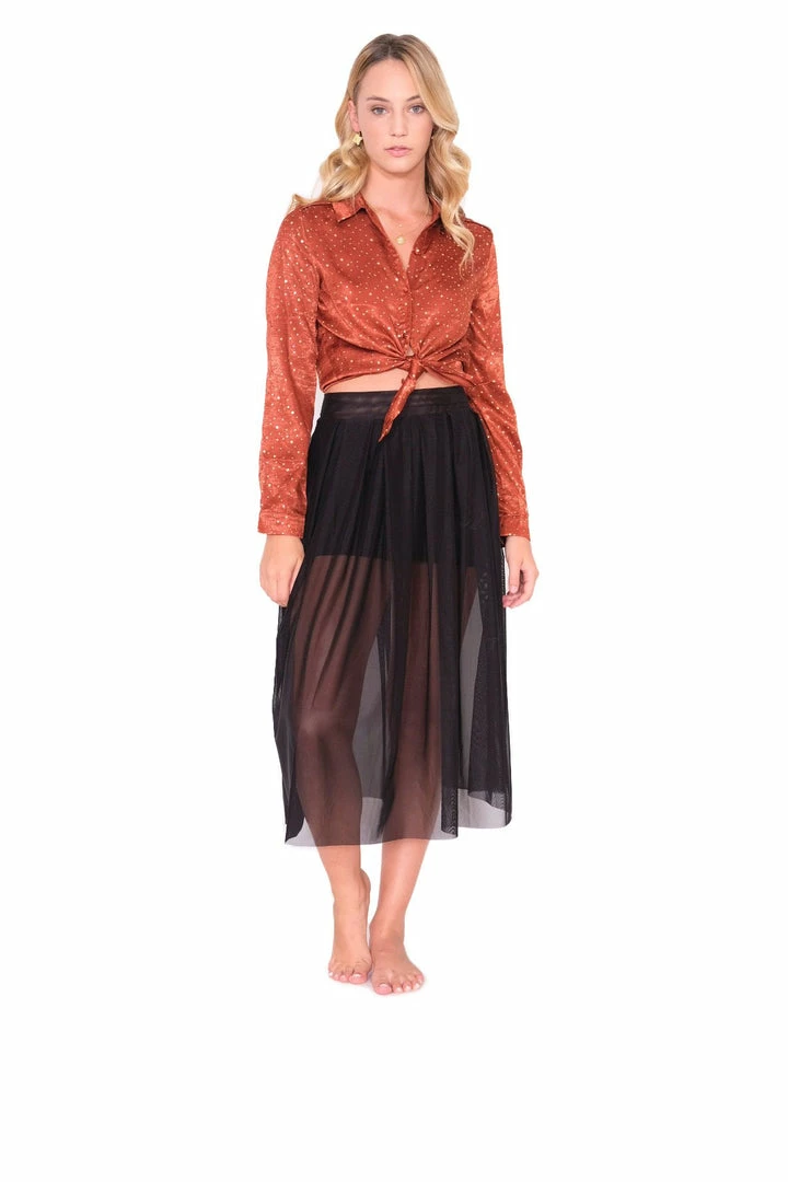 Q2 Orange Long Sleeve Blouse With Shimmer Flecks 7 Q2 Orange Long Sleeve Blouse With Shimmer Flecks