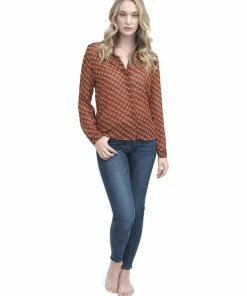 Q2 Camel Sheer Button Up Blouse Tops