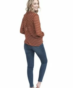 Q2 Camel Sheer Button Up Blouse Tops