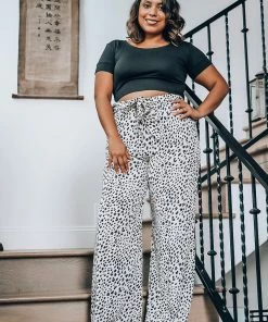 Tyche White Leopard Print Tie Pants Bottoms