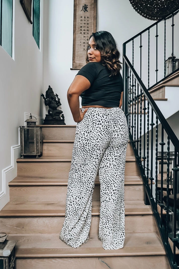 Tyche White Leopard Print Tie Pants Bottoms 6 Tyche White Leopard Print Tie Pants Bottoms