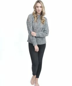 Blanc Noir Chunky Cable Knit Sweater Heather Grey Basics