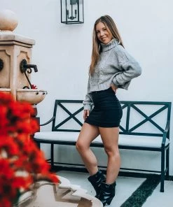 Hera Grey Turtleneck Cropped Sweater Tops