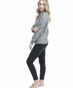 Blanc Noir Chunky Cable Knit Sweater Heather Grey Basics