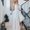 Hermz Dresses Beaded & Feather Hi Low Gown