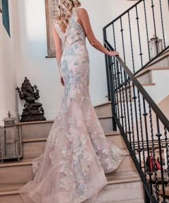 Hermz Pink Floral Lace Gown