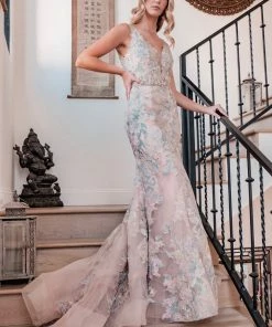 Hermz Pink Floral Lace Gown