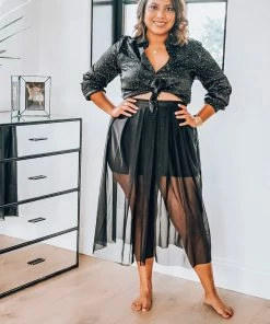 Q2 Black Long Sleeve Blouse With Shimmer Flecks Tops